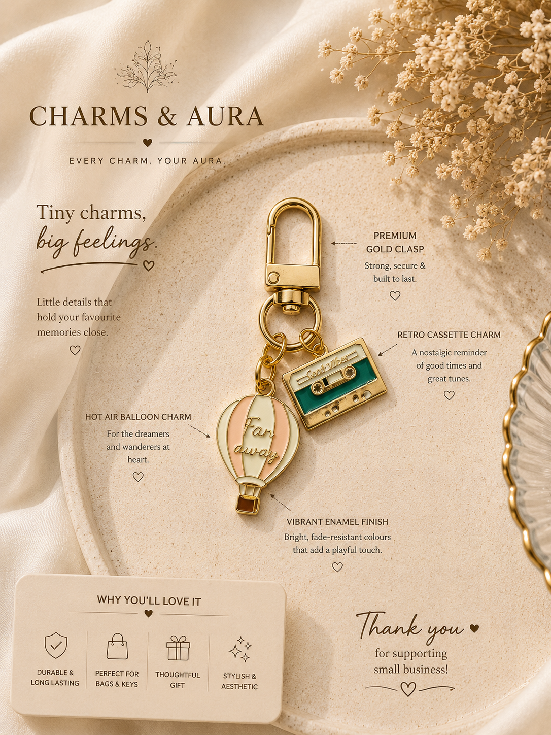 Golden Memories Trio Charm Keychain