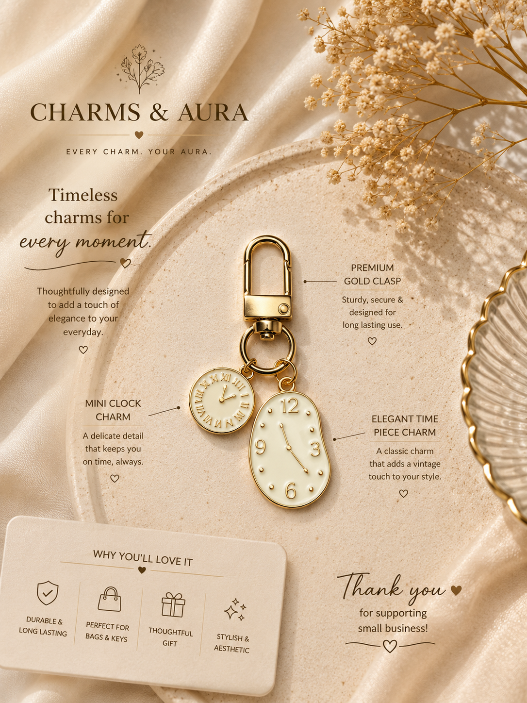 Timeless Elegance Duo Clock Charm