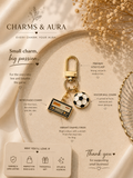 Premium Gold Soccer Ball & Retro Radio Double Charm Keychain for Bags