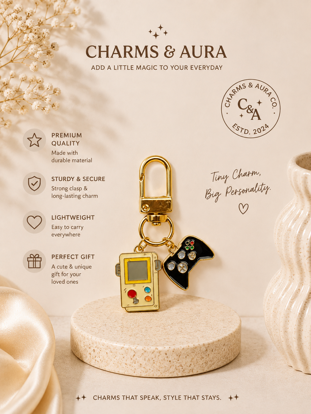 Retro Gaming Console & Controller Charm Keychain